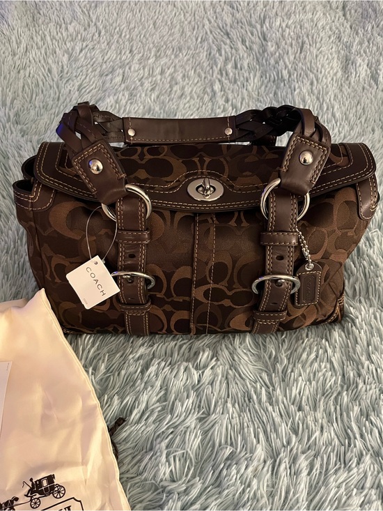 Coach Handbags - Coach Brown Signature Canvas Satchel Bag with Leather Trim STUNNING NWT